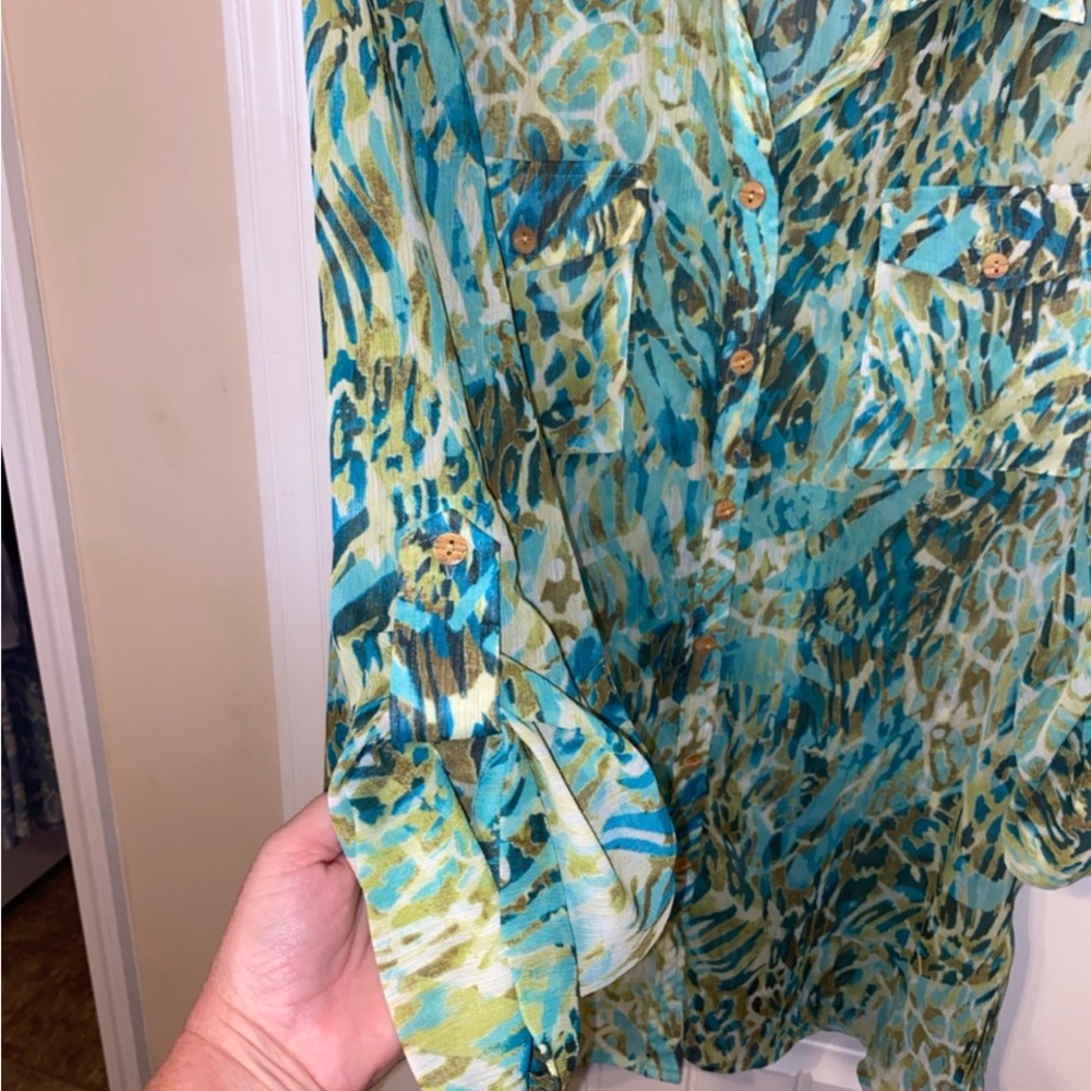 Ruby Rd. Blue And Green Patterned Button Down Shi… - image 7